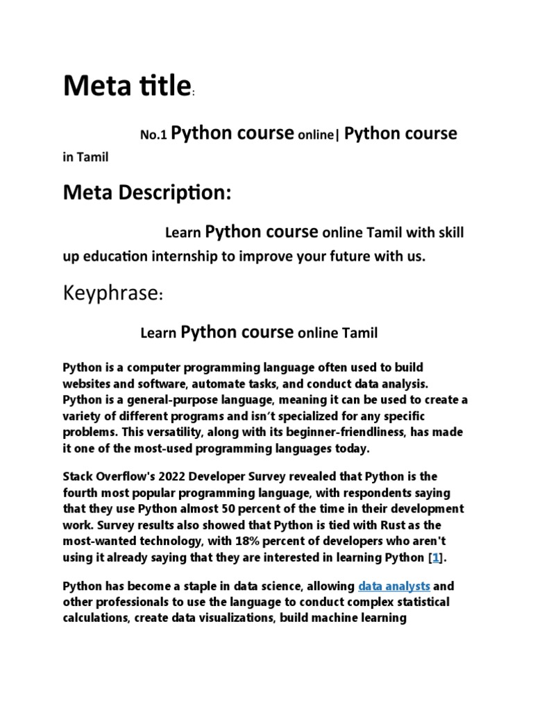 Meta Title Python | PDF | Python (Programming Language) | Computer Science