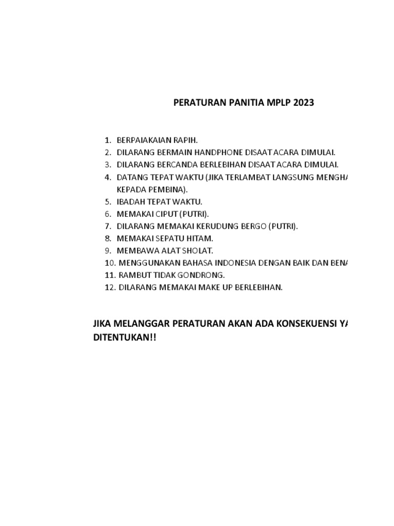 Peraturan Panitia MPLP 2023 | PDF | Perjalanan