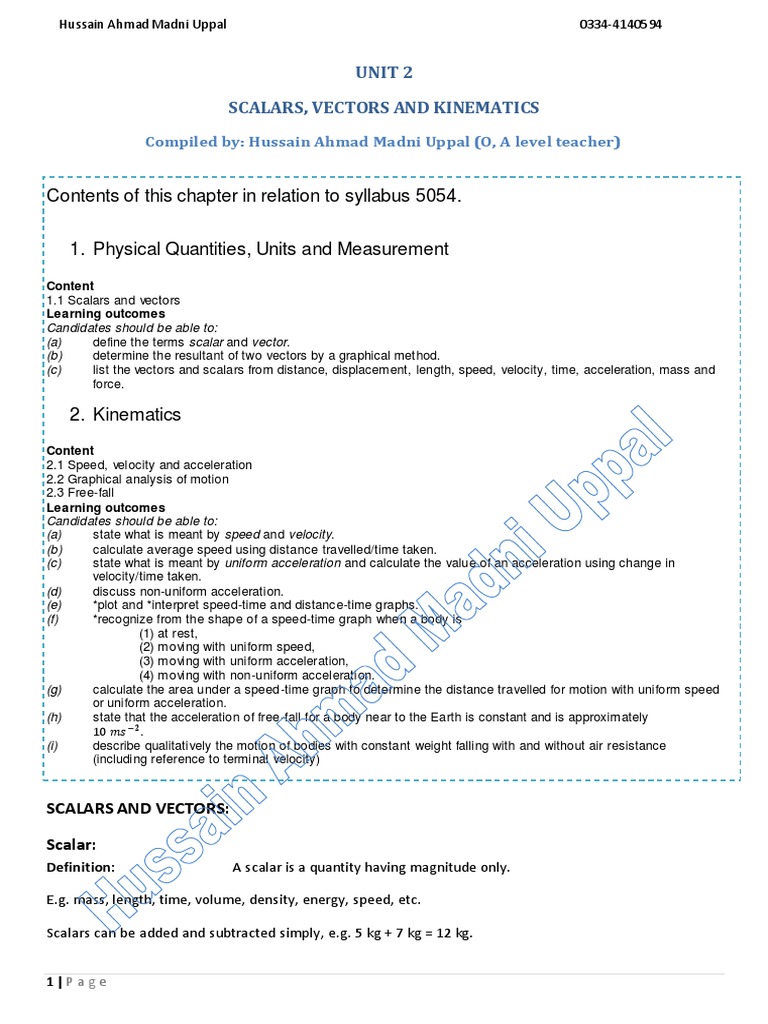 Topic 2. Scalars, Vectors and Kinematics. (Notes) PDF Acceleration