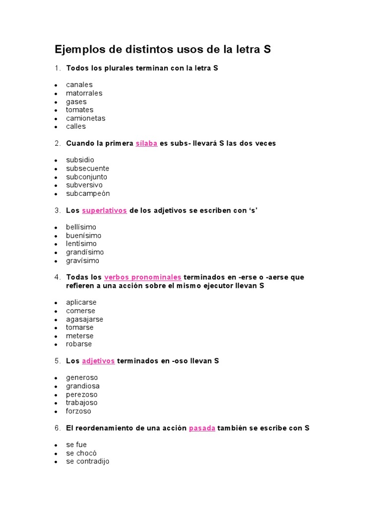 Reglas del uso de la letra S | PDF | Unidades Semánticas | Morfología