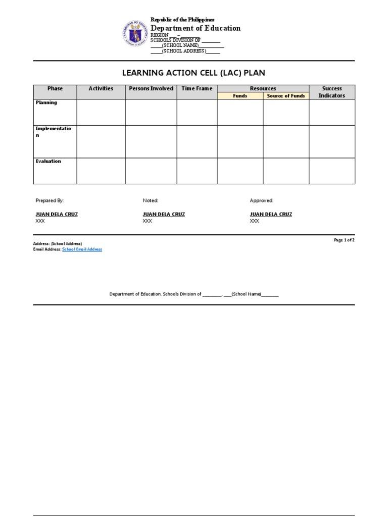 Lac Plan Template PDF