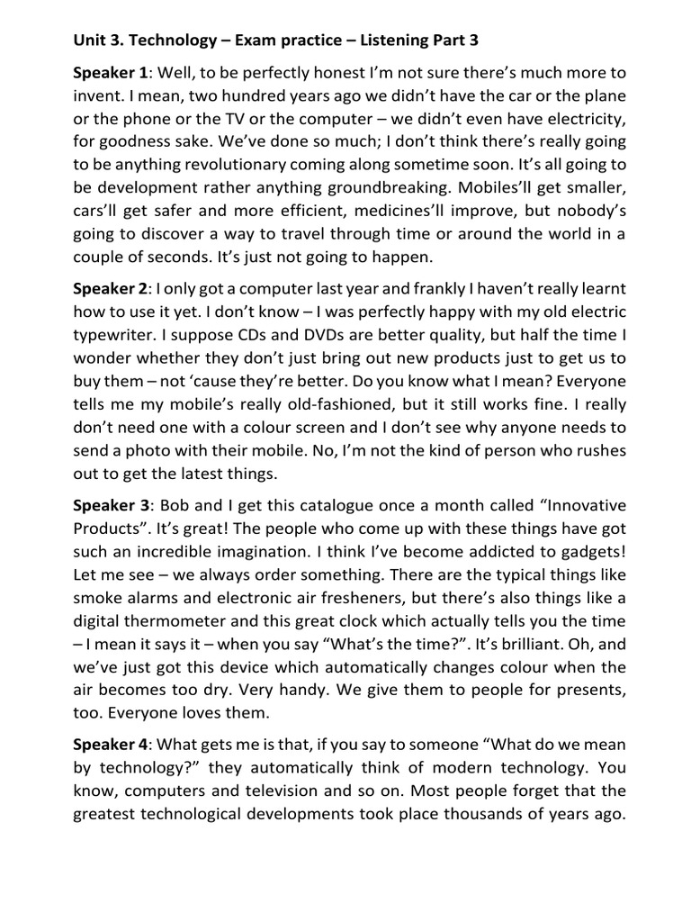 Unit 3 Listening Exam Practice | PDF | Computers