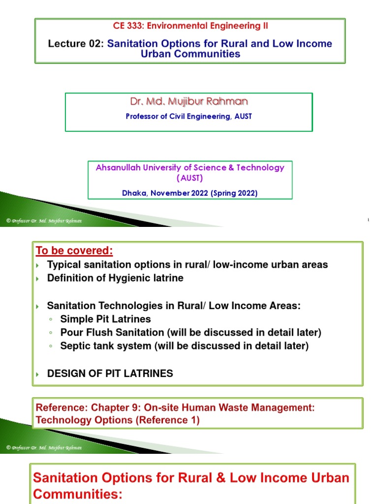 02 Aust CE 333 Lecture2 Pit Latrine Options, Design PDF Sanitation
