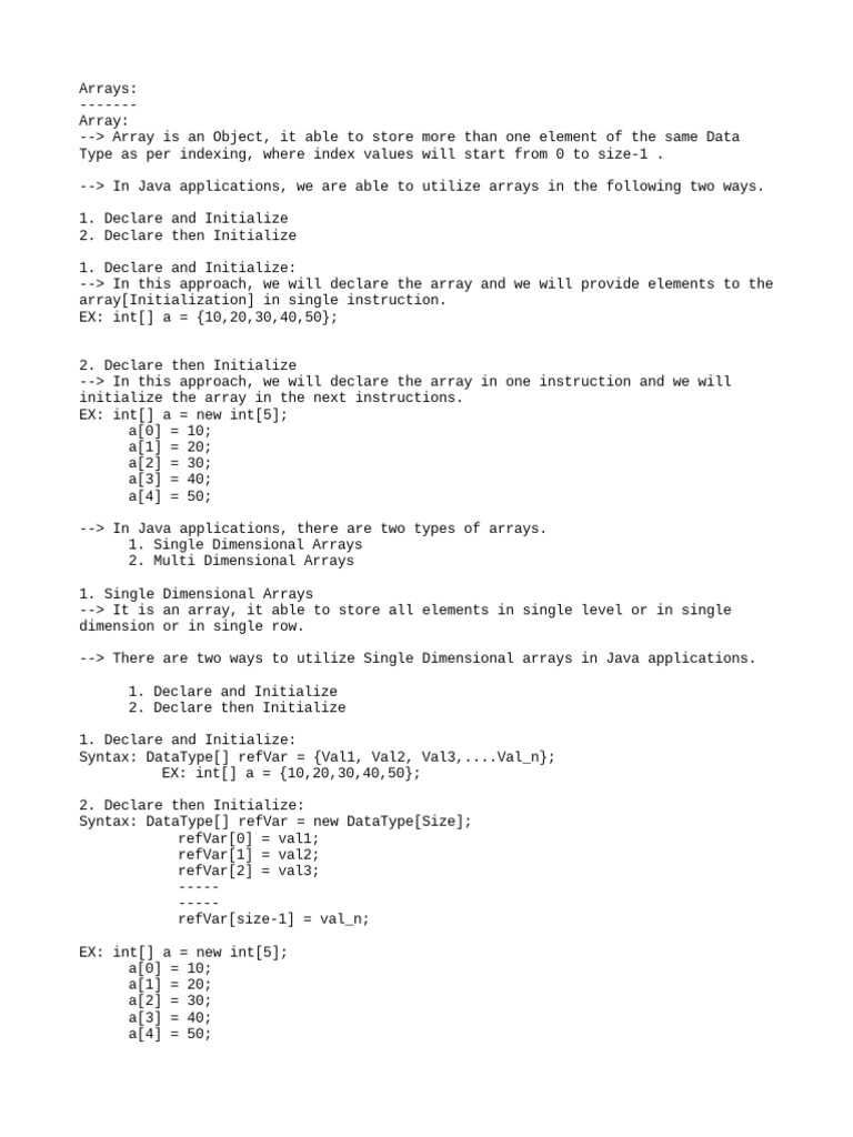 Arrays Classroom Notes | PDF | Java (Programming Language) | Method ...