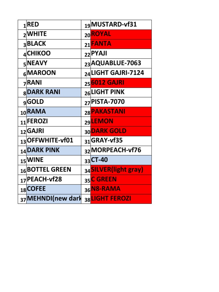 Colour Chart | PDF