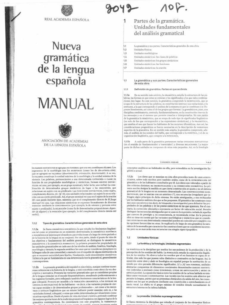 RAE y ASALE (2010) - Cap. 1 - Partes de La Gramática. Unidades ...