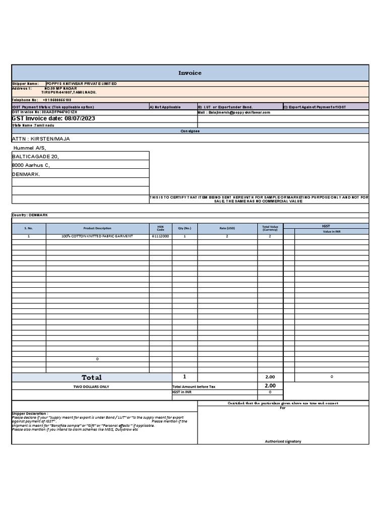Courier Invoice Format | PDF