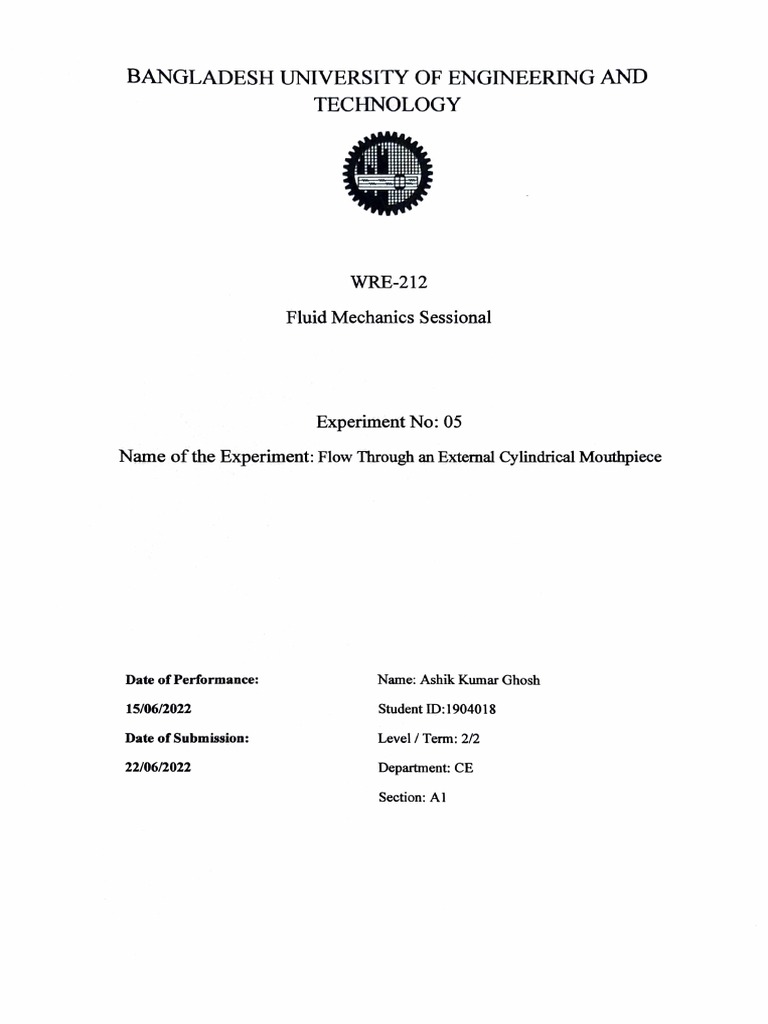 WRE 212 EXP 5 Flow Through External Cylindrical Mouthpiece PDF