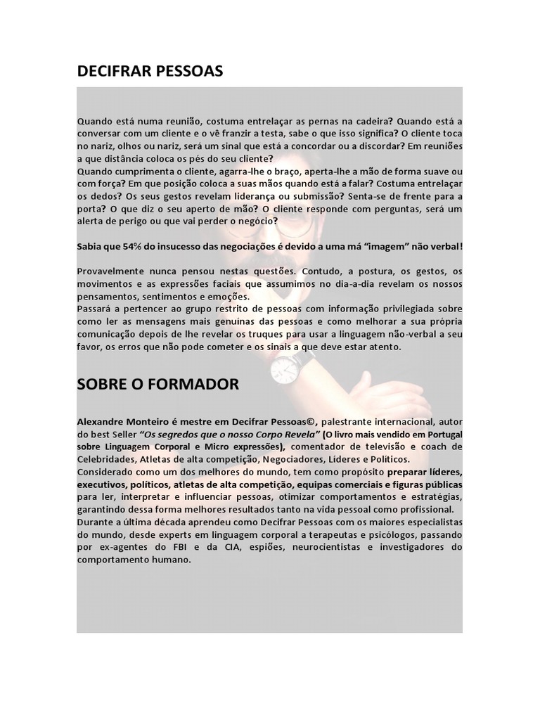 Masterclass Decifrar Pessoas | PDF | Linguagem corporal | Comunicação