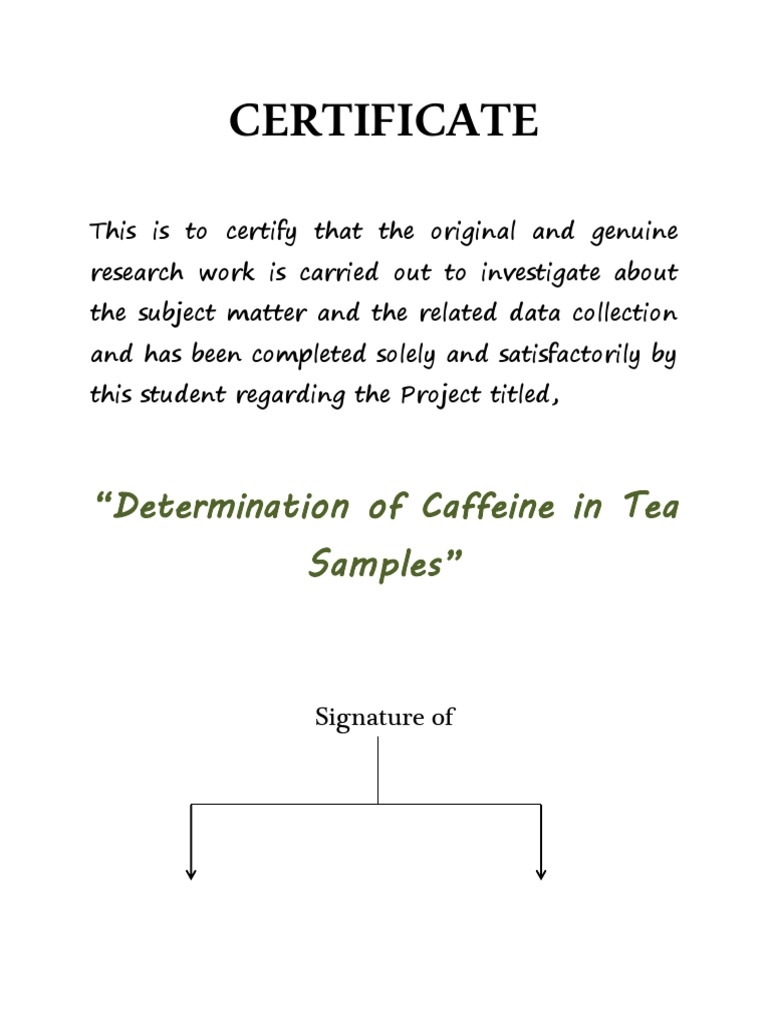 Certificate "Determination of Caffeine in Tea Samples" PDF