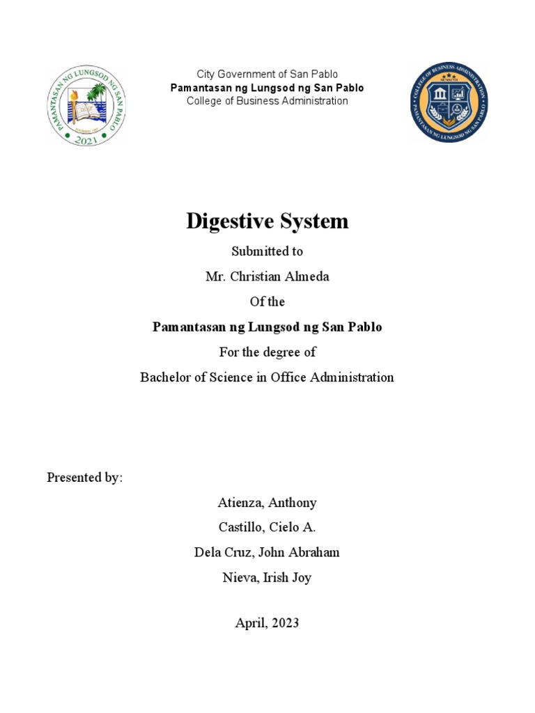Digestive System Report (Human Anatomy and Physiology) | PDF ...