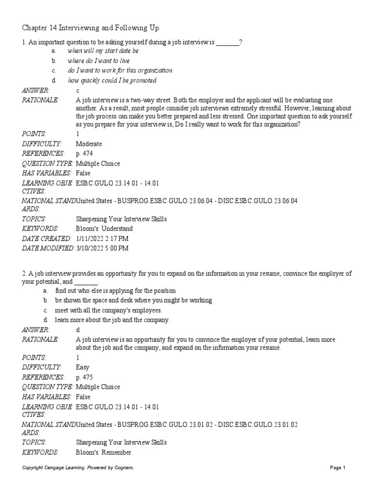 Chapter 14 Interviewing and Following Up | PDF | Job Interview ...
