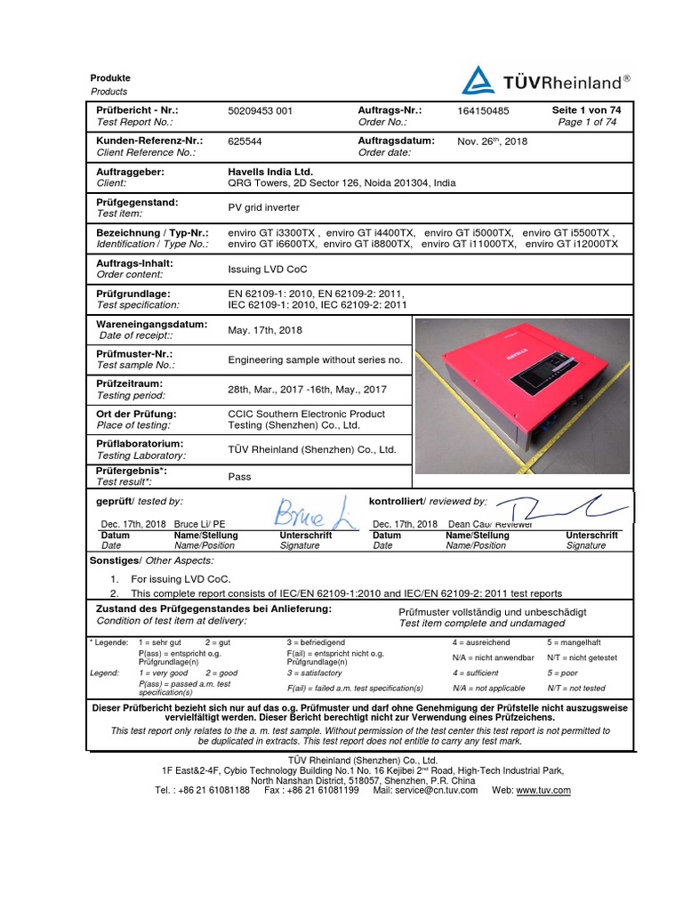 PV Grid Inverter Test Report 50209453 | PDF
