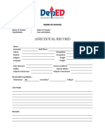 Sample Anecdotal Record Template
