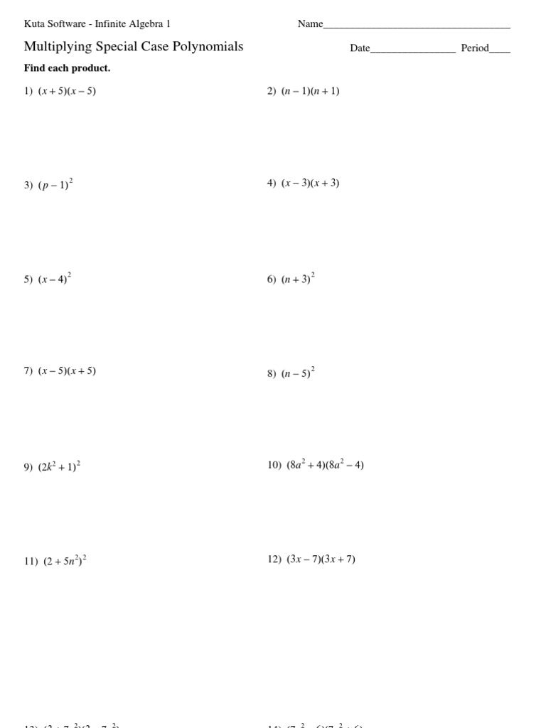 Special Case Polynomials Worksheet | PDF