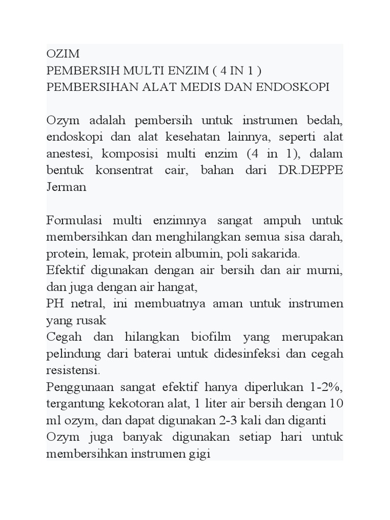 Pembersih Multi Enzim Ozym untuk Alat Medis | PDF