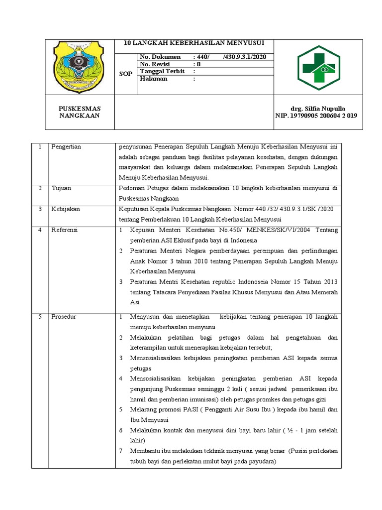 SOP 10 LANGKAH KEBERHASILAN MENYUSUI | PDF