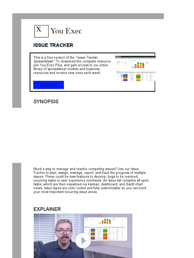 You Exec - Issue Tracker Free | PDF | Word Press | Spreadsheet