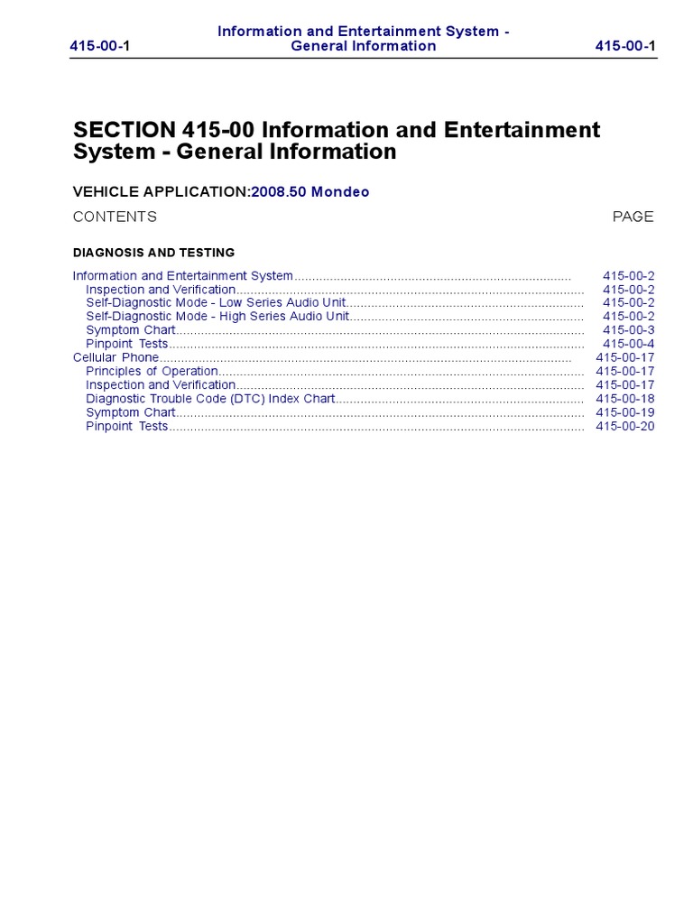 Section 415 00 information and entertainment system general