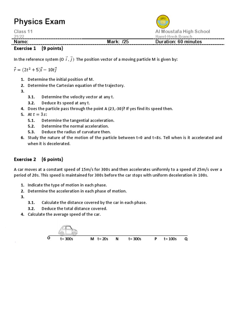 Class 11 Physics Exam Questions | PDF | Acceleration | Change