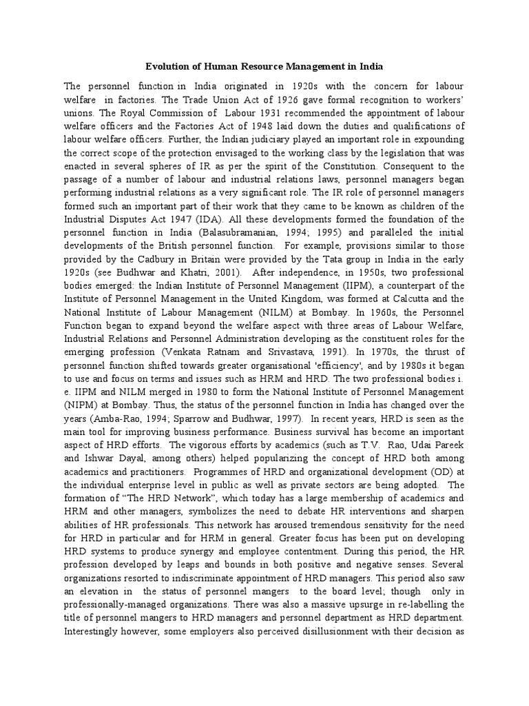 Evolution of Human Resource Management in India | PDF | Human Resource ...