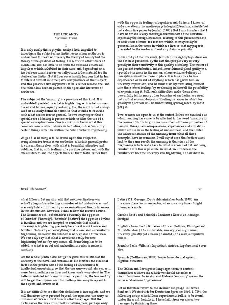 Sigmund Freud The Uncanny PDF