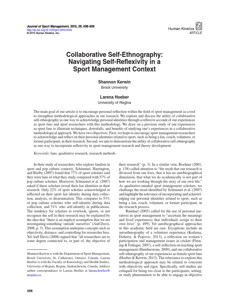 Collaborative Self Ethnography 1 PDF Experience Ethnography