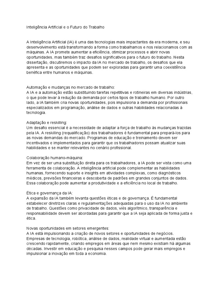 Impactos da IA no Futuro do Trabalho | PDF