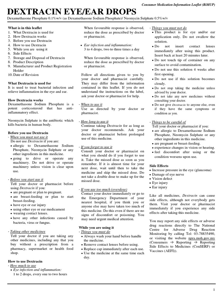 Dextracin Eye/Ear Drops Guide | PDF | Wellness