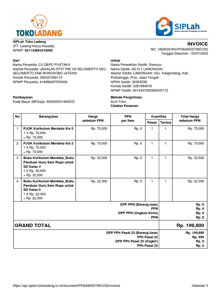 Pembayaran Invoice Rp 199,800 | PDF