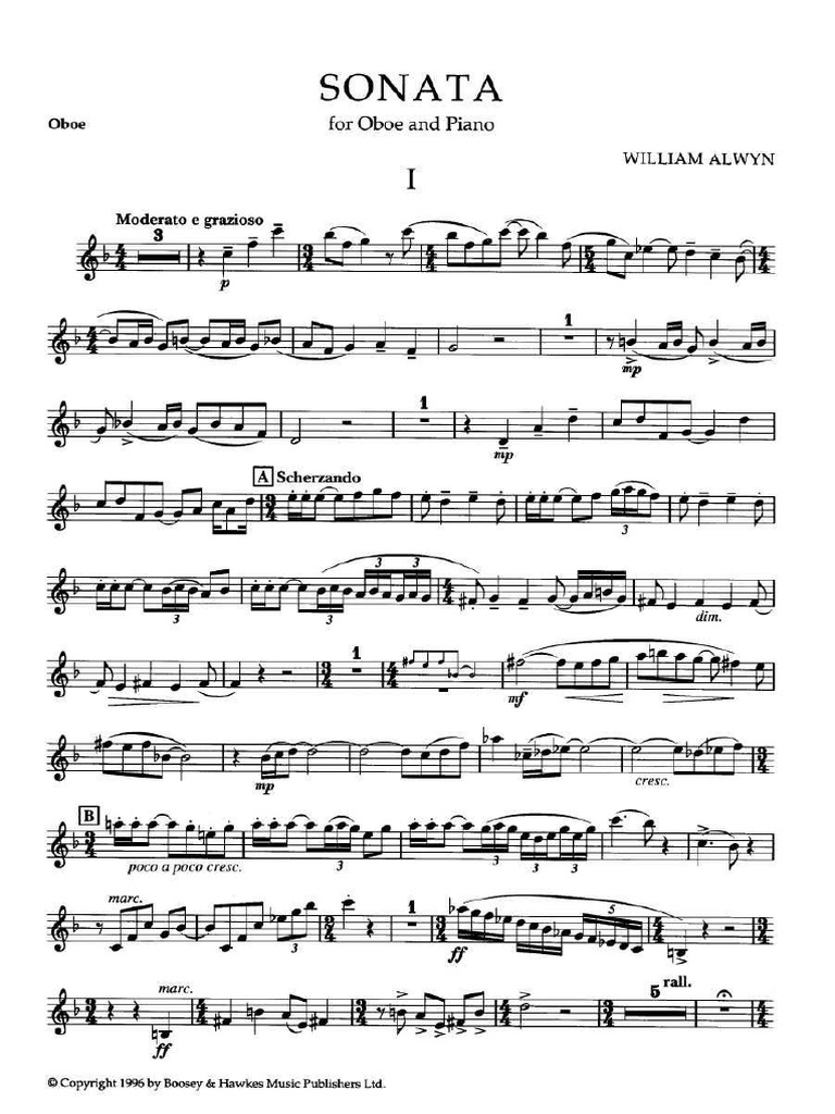 Alwyn William, Sonata Per Oboe e Piano, Oboe Part PDF