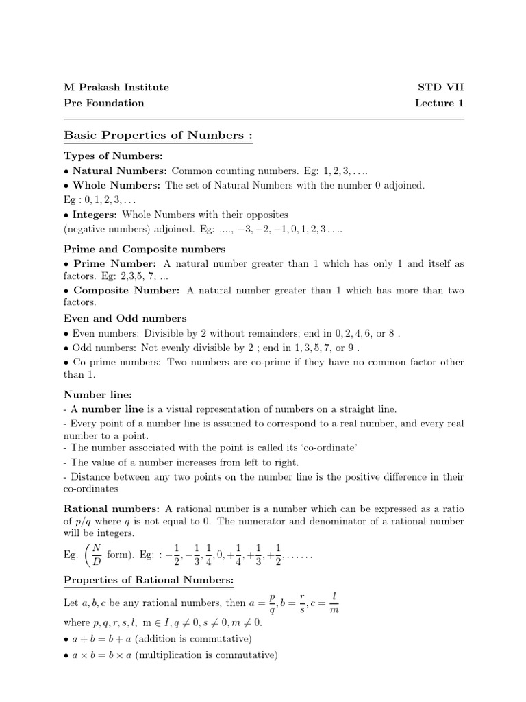 Basic properties of numbers pdf numbers multiplication