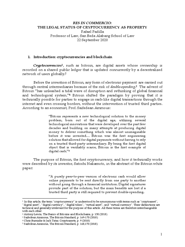 Res in Commercio - Legal Status of Cryptocurrency As Property v2 (PADILLA)  | PDF