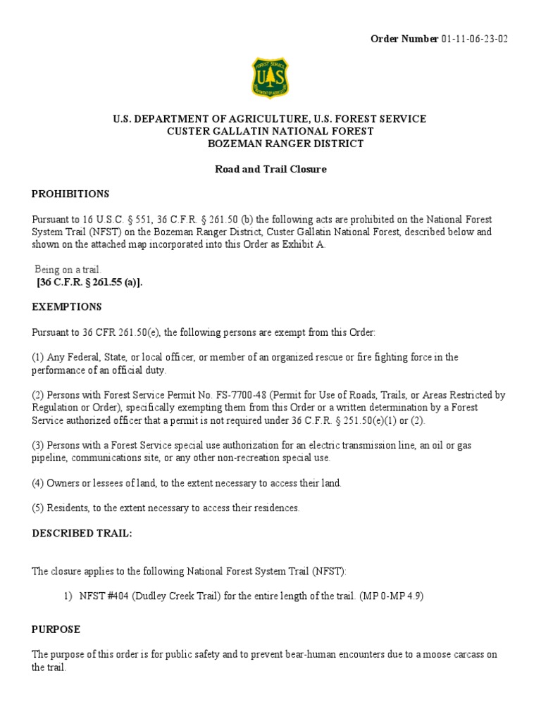 Custer gallatin national forest trail closure download free pdf