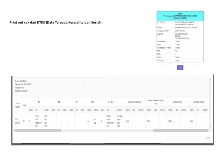 Dokumen Data Terpadu Kesejahteraan Sosial (DTKS) yang digunakan sebagai basis data bantuan sosial