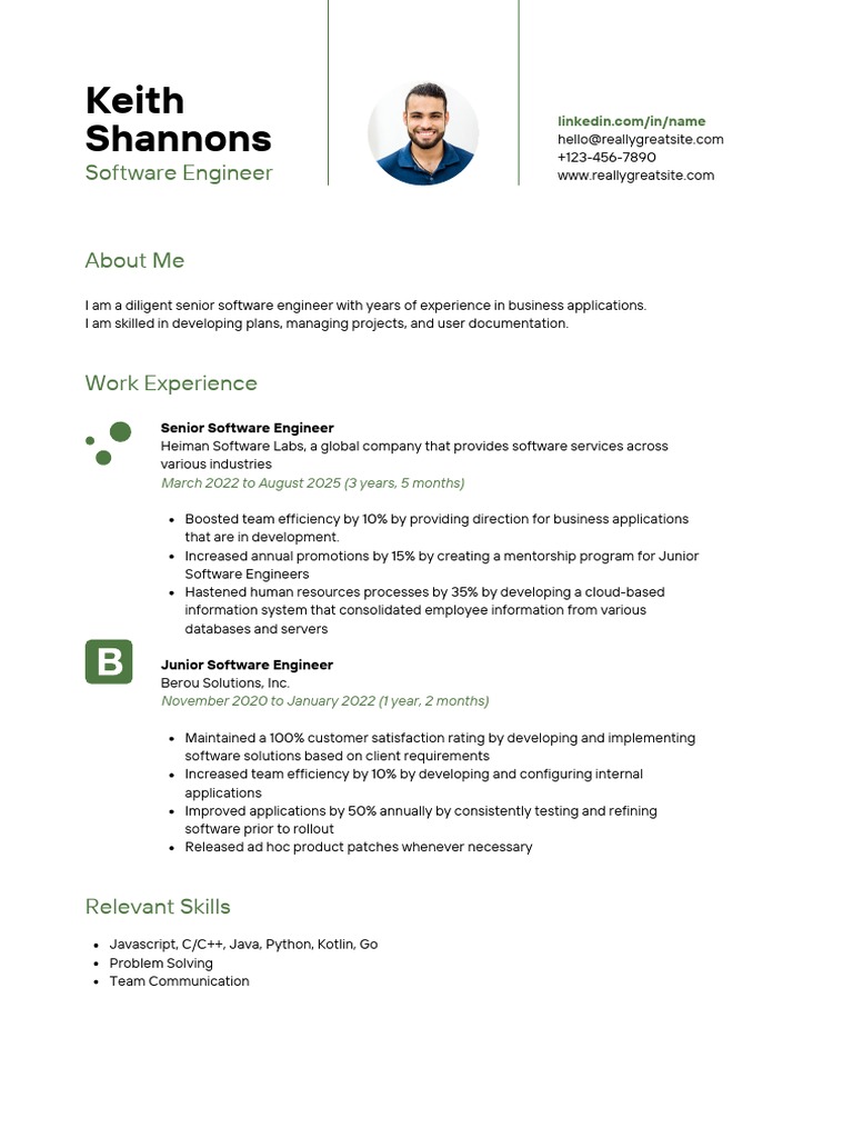 Green Black Simple Software Engineer CV | Download Free PDF | Software ...