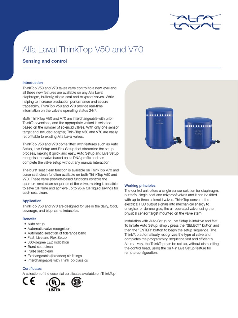 Alfa Laval ThinkTop V50/V70 Overview | PDF