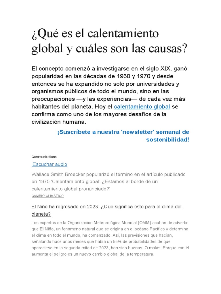 Qué Es El Calentamiento Global y Cuáles Son Las Causas | PDF | Cambio ...