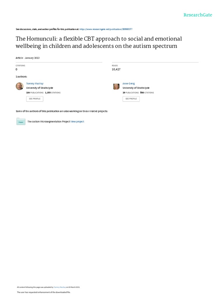 Homunculi Approach for Autism Wellbeing | PDF | Cognitive Behavioral ...