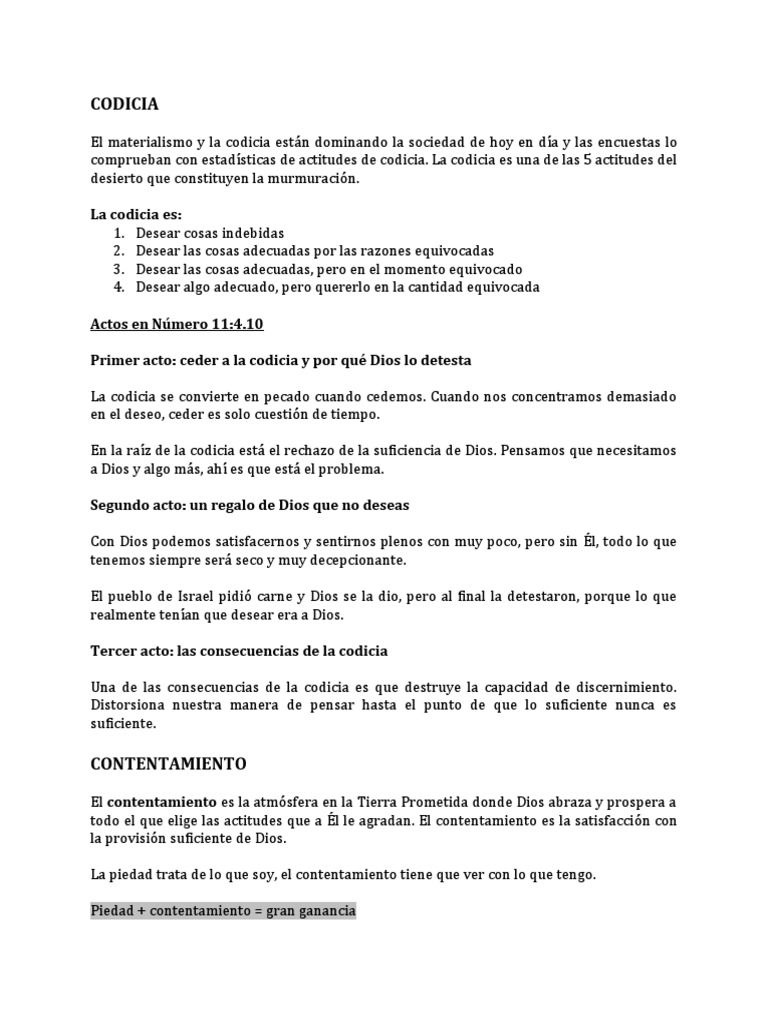 Codicia y Contentamiento: Claves Espirituales | PDF