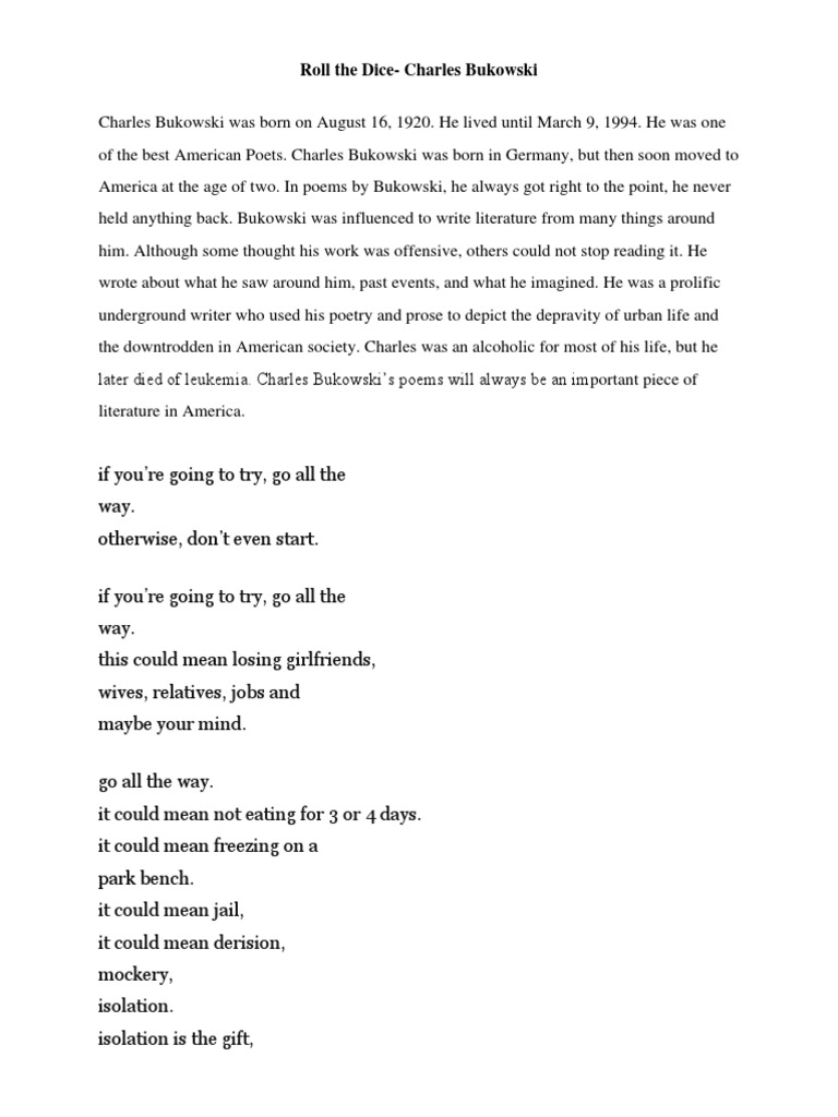 Roll The Dice (Poem) PDF
