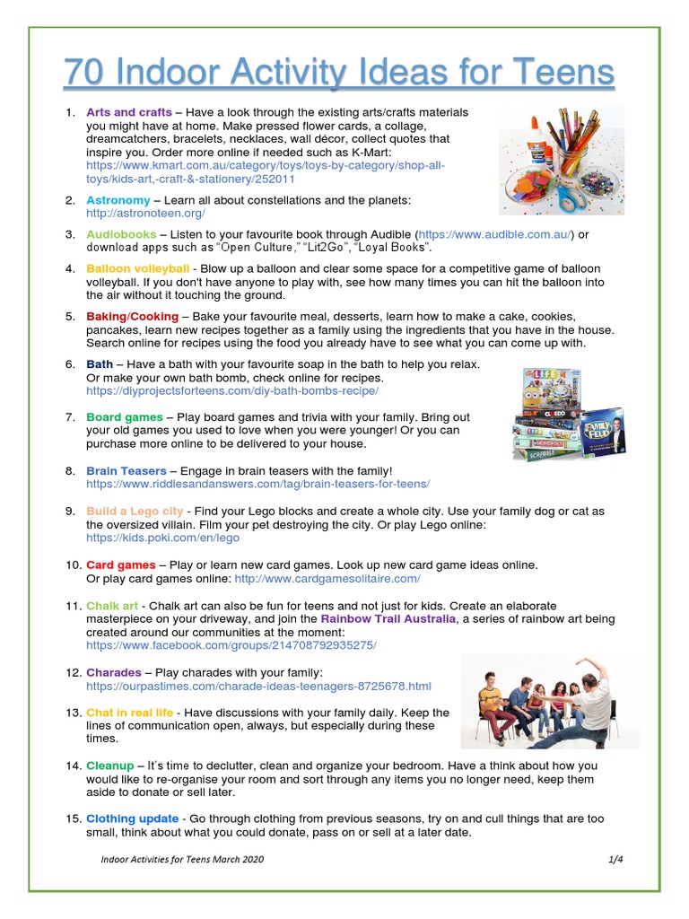 Indoor Activities For Teens