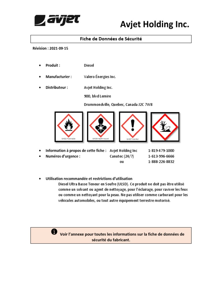 Fiche de sécurité pour le diesel ULSD | PDF | Chimie