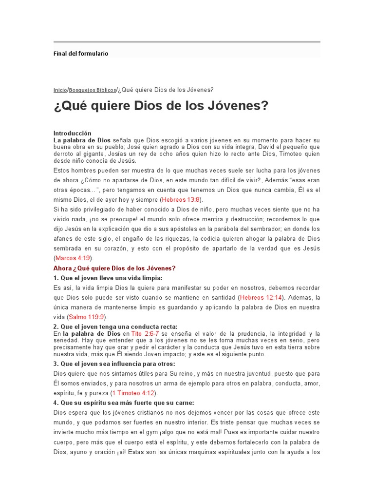 ¿Qué Quiere Dios de Los Jóvenes?: Final Del Formulario | PDF ...