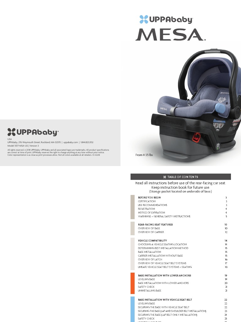 UppaBaby Mesa Manual PDF Seat Belt Manufactured Goods
