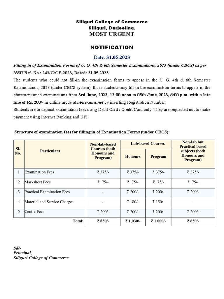 Exam Form Notification for U.G. Students | PDF