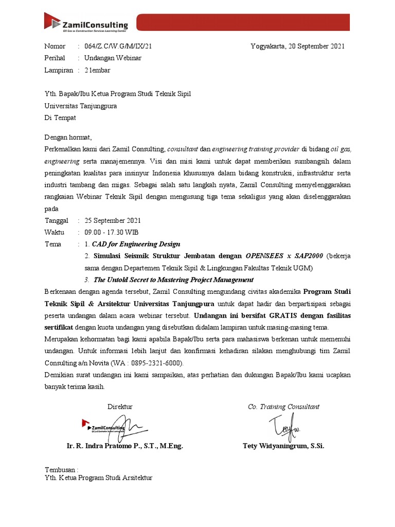 Surat Undangan Webinar Zamil Consulting_Universitas Tanjungpura | PDF