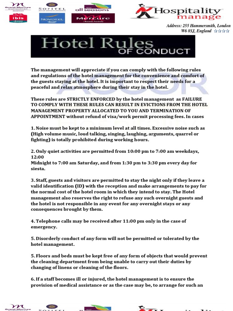 Hotel Rules and Regulations for Guests | PDF | Identity Document ...
