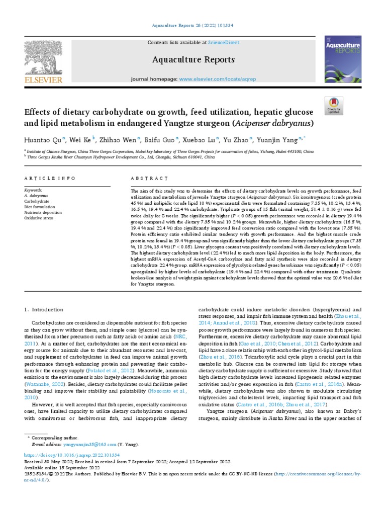 Effects of Dietary Carbohydrate On Growth Feed Utilization He 2022 ...