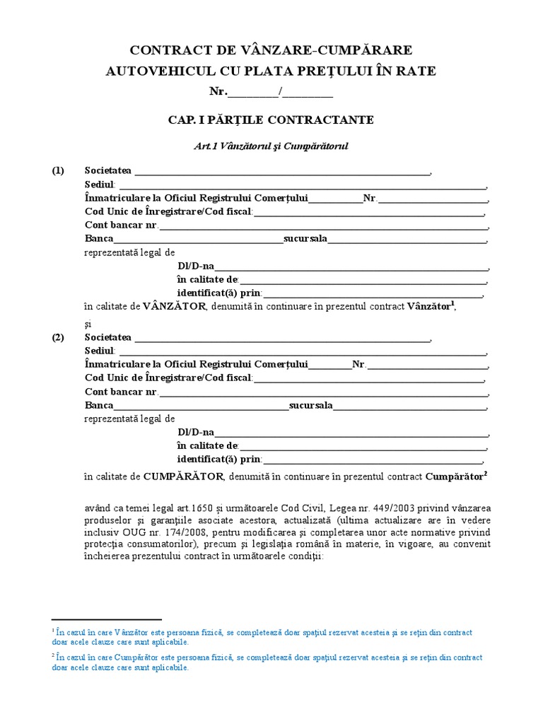 Demo Contract Vanzare Cumparare Auto Plata in Rate PDF
